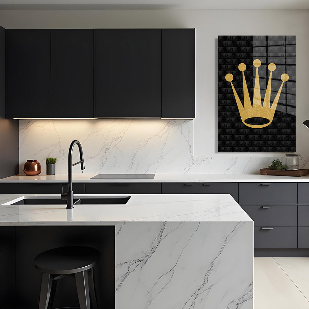 glasschilderij golden crown keuken