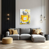 glasschilderij golden essence woonkamer