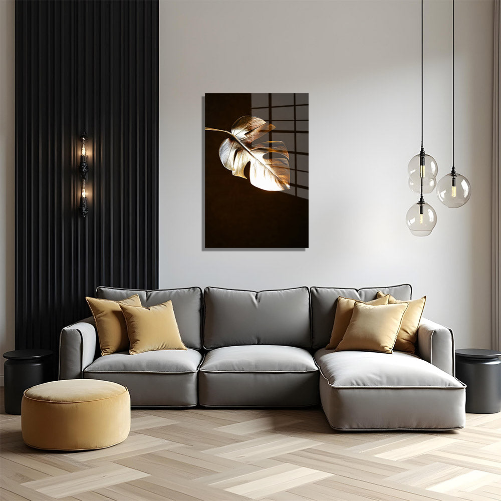 glasschilderij golden leave woonkamer