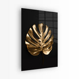 glasschilderij golden monstera voorkant