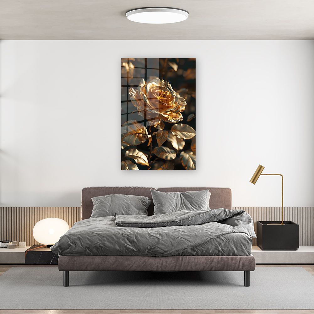 glasschilderij gouden roos 4