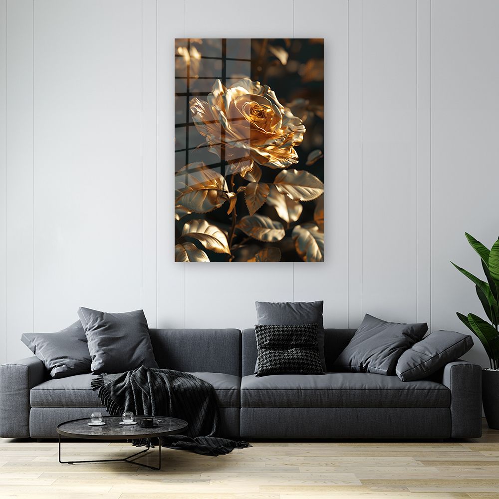 glasschilderij gouden roos 5