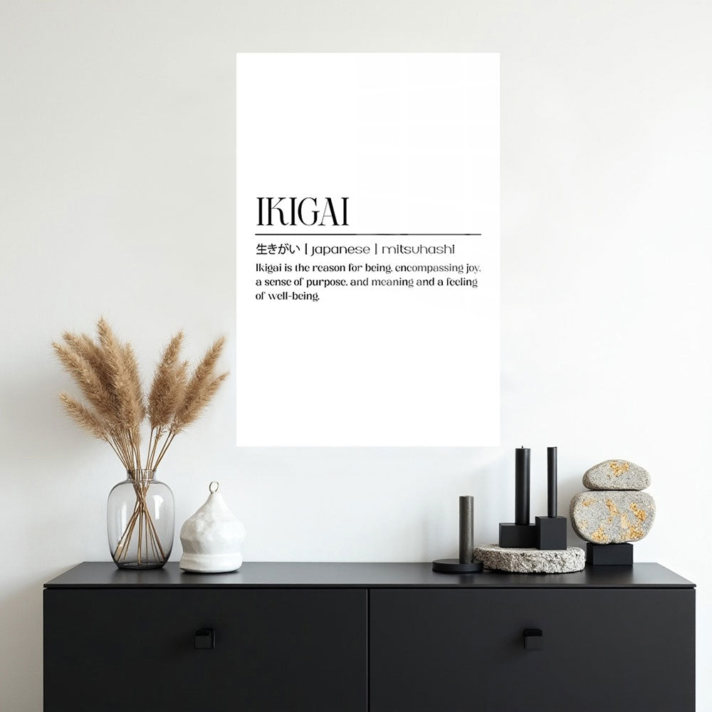 glasschilderij ikigai wit zwart muur