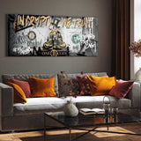 glasschilderij in crypto we trust woonkamer