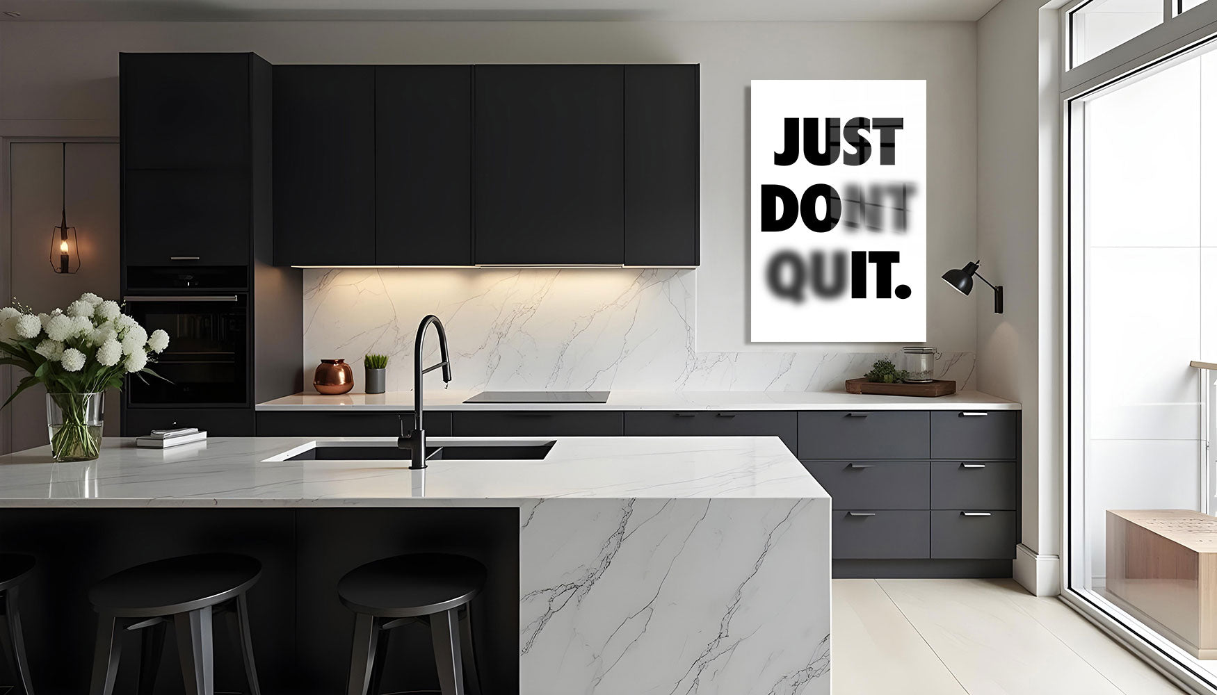 glasschilderij just dont quit Keuken