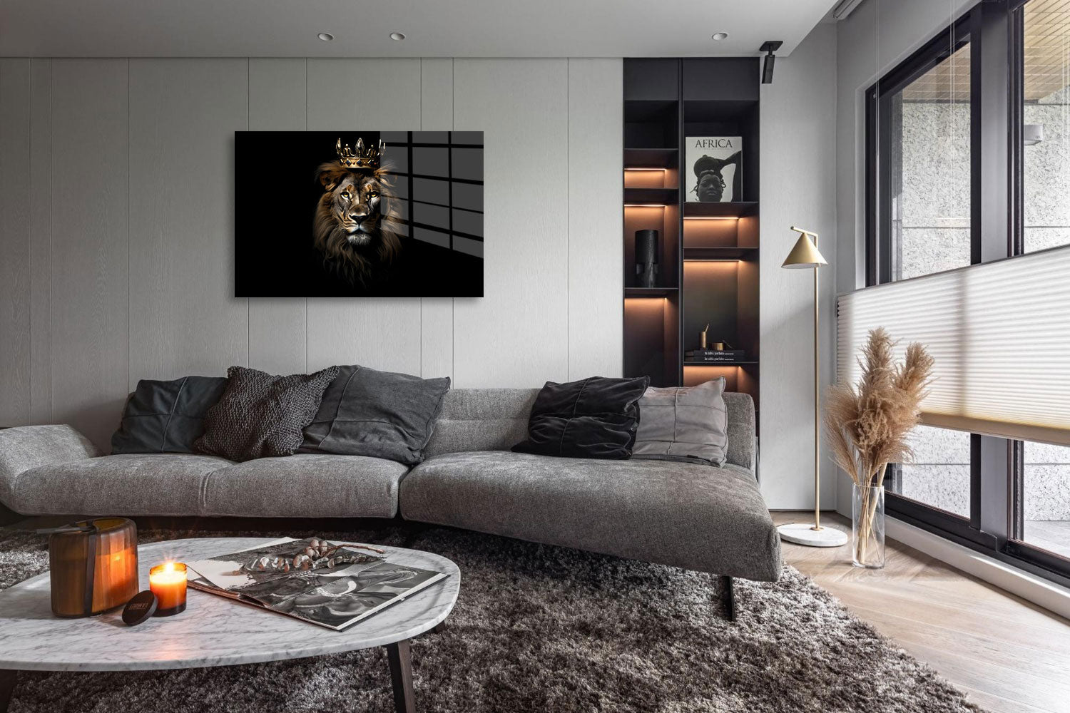 glasschilderij koning leeuw woonkamer 4