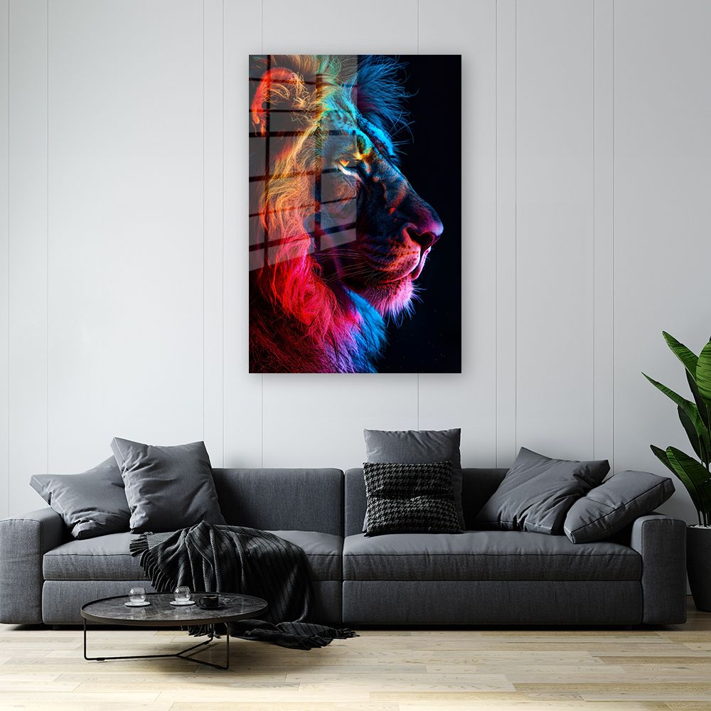 glasschilderij leeuw regenboog kleuren wanddecoratie 3