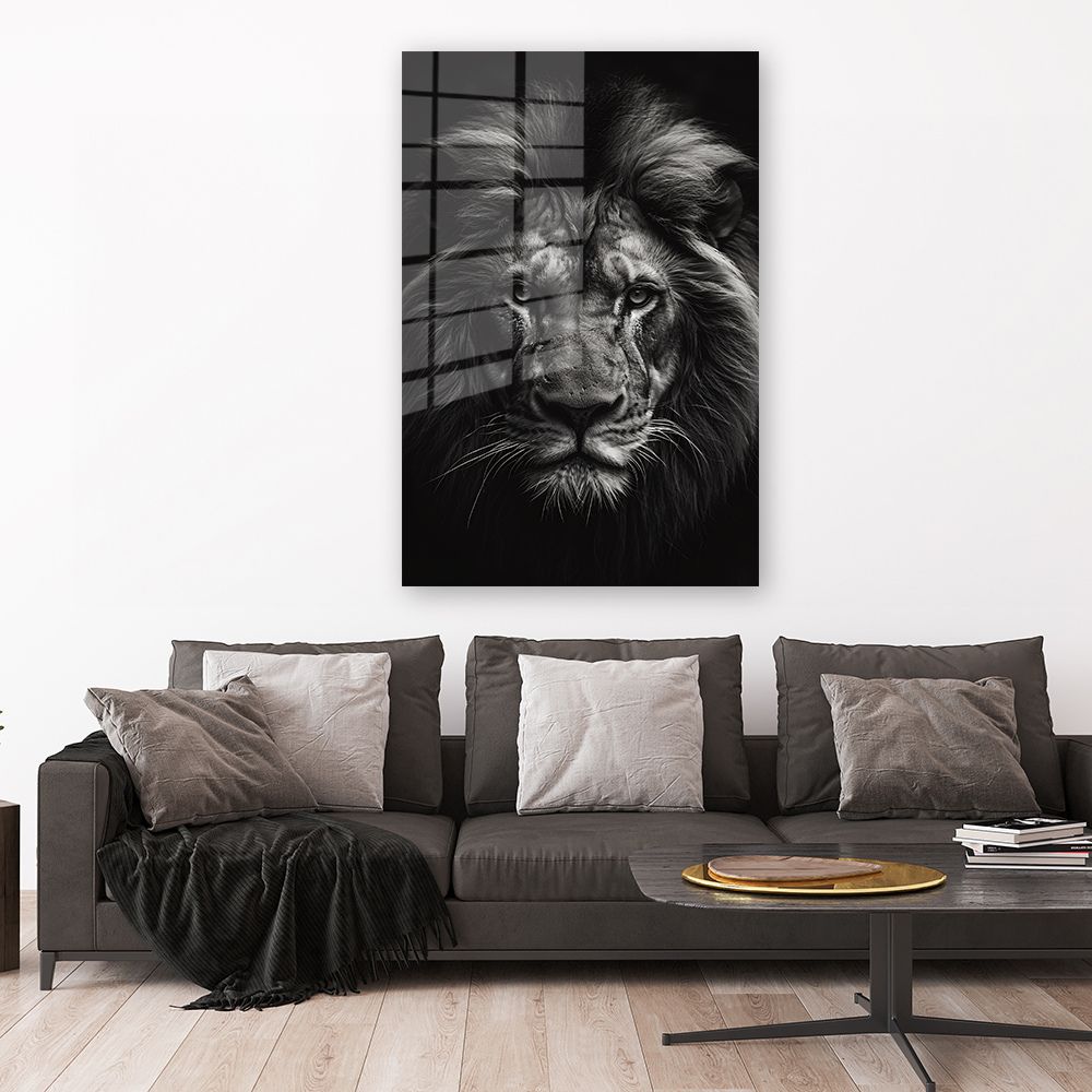 glasschilderij leeuwenkop zwart wit wanddecoratie 3