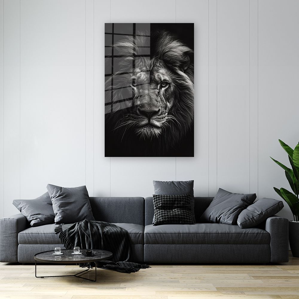 glasschilderij leeuwenkop zwart wit wanddecoratie 5
