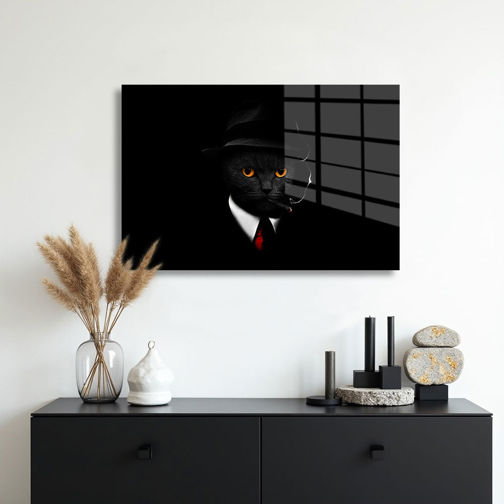 glasschilderij maffiakat muur