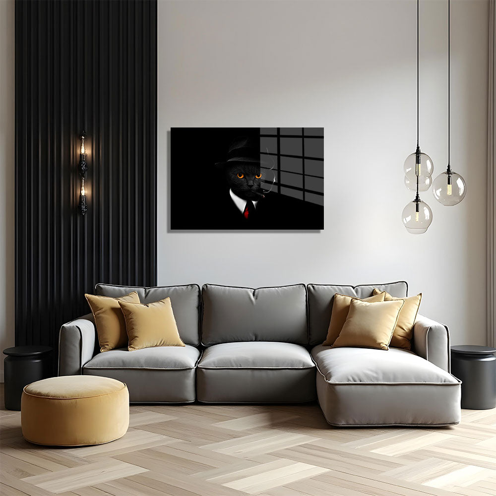 glasschilderij maffiakat woonkamer 5