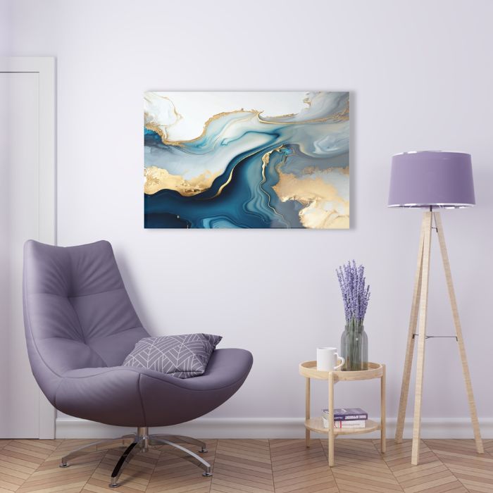 glasschilderij marmer blauw woonkamer
