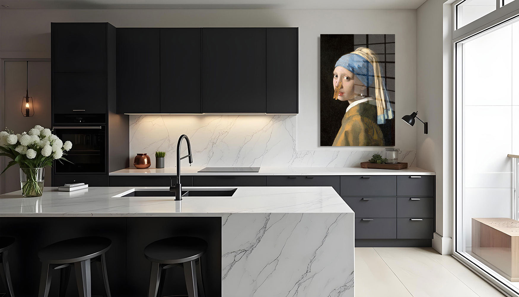 glasschilderij meisje met de knijper Keuken