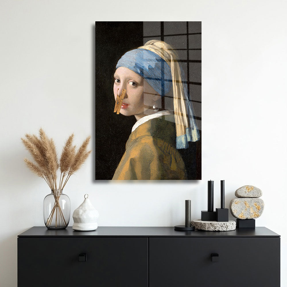 glasschilderij meisje met de knijper muur