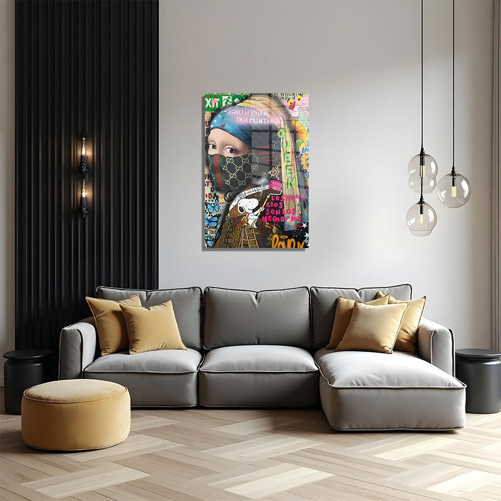 glasschilderij meisje met merk woonkamer 4