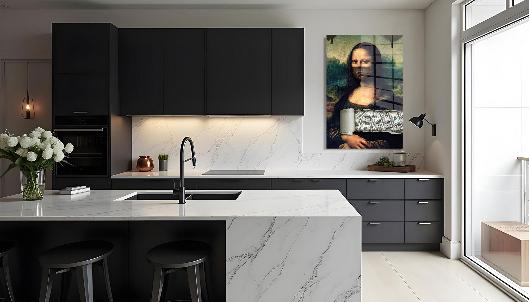 glasschilderij mondkap lisa vandalism Keuken