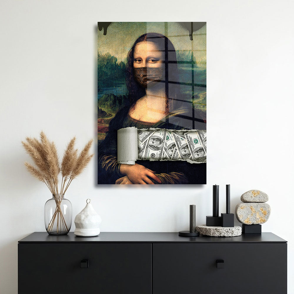 glasschilderij mondkap lisa vandalism muur