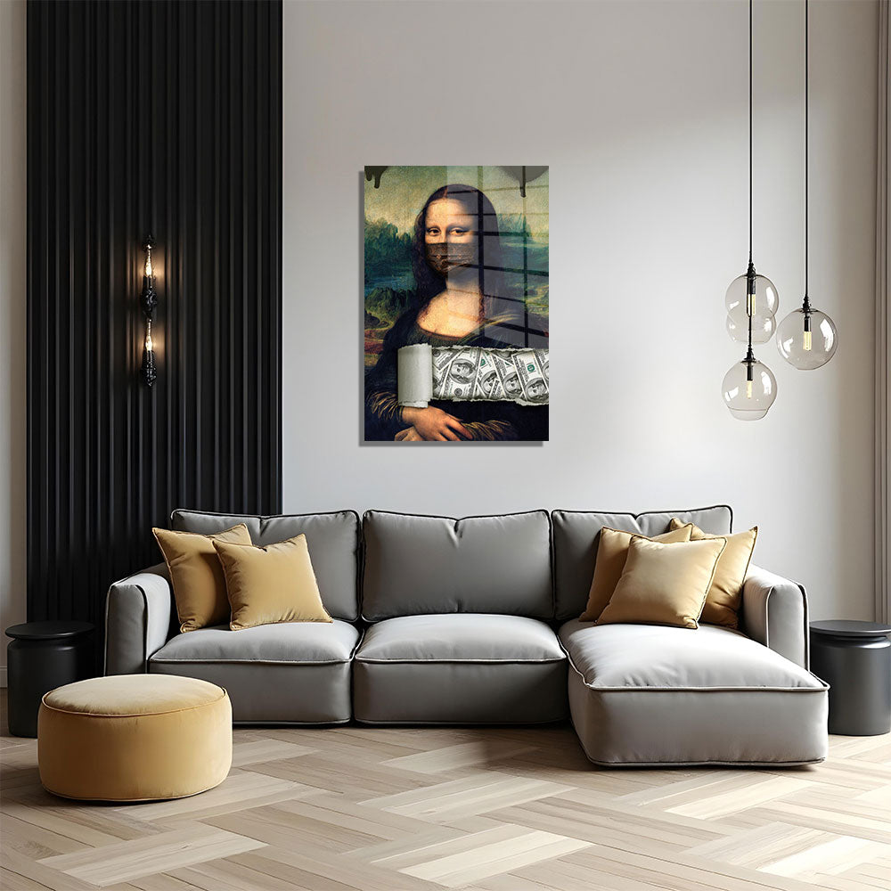 glasschilderij mondkap lisa vandalism woonkamer 4