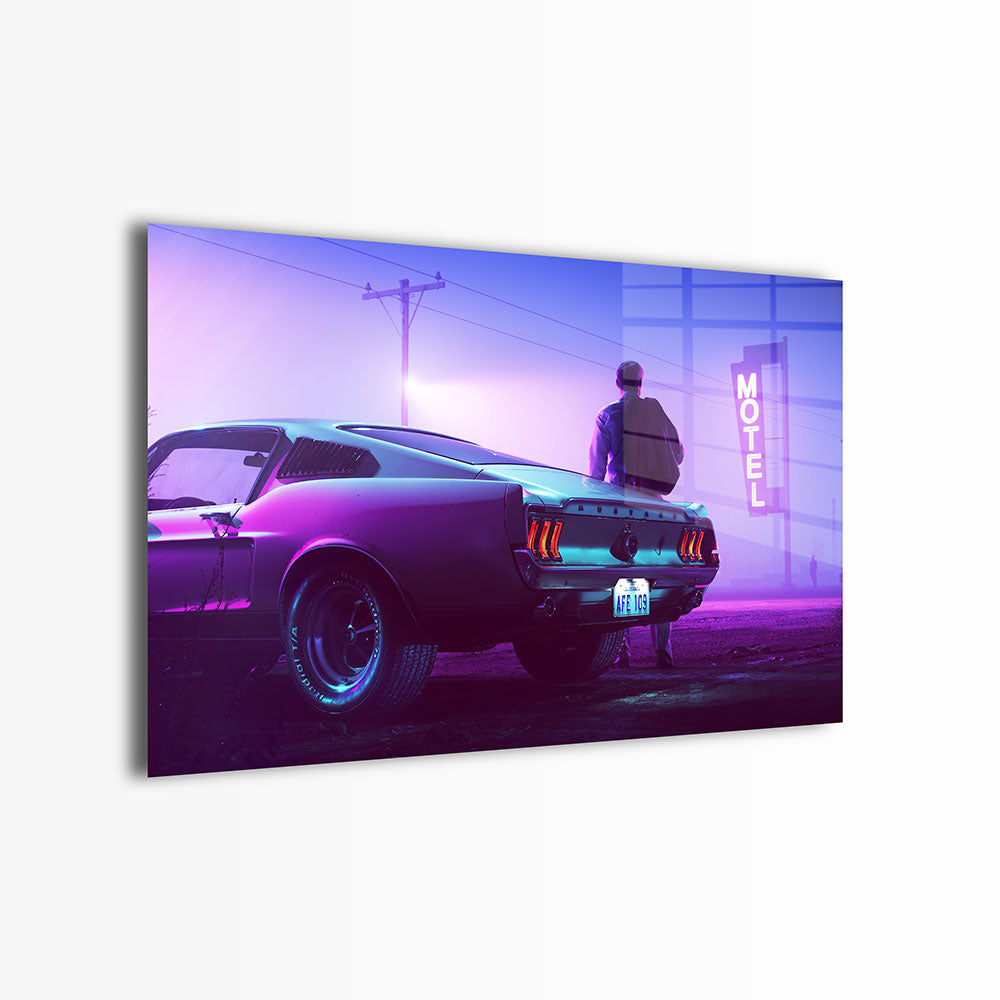 glasschilderij motel mustang voorkant