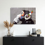 glasschilderij music monkey muur