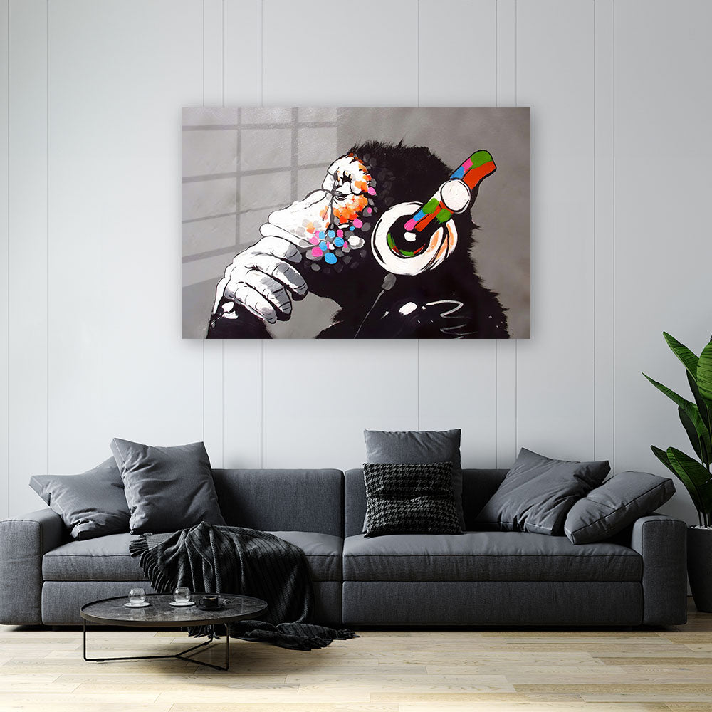 glasschilderij music monkey woonkamer 3