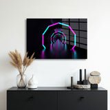 glasschilderij neon tunnel muur