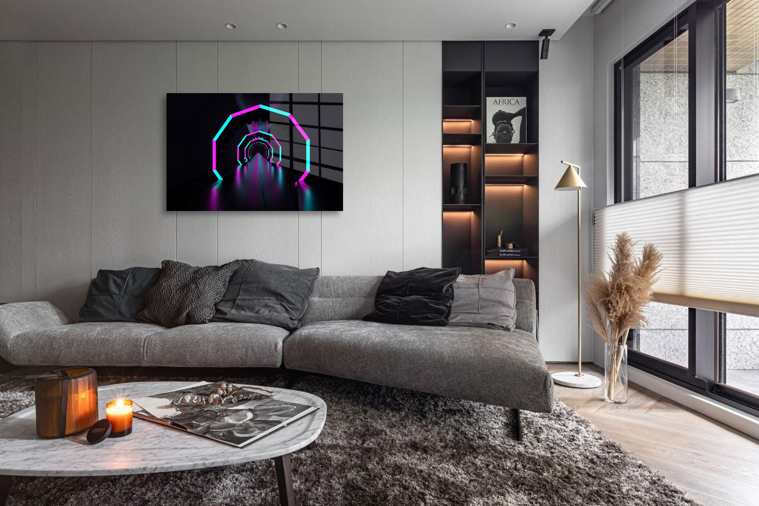 glasschilderij neon tunnel woonkamer 4