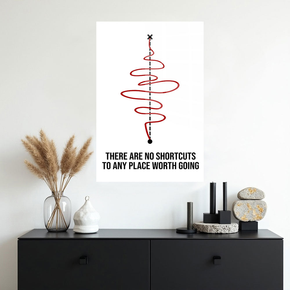 glasschilderij no shortcuts muur