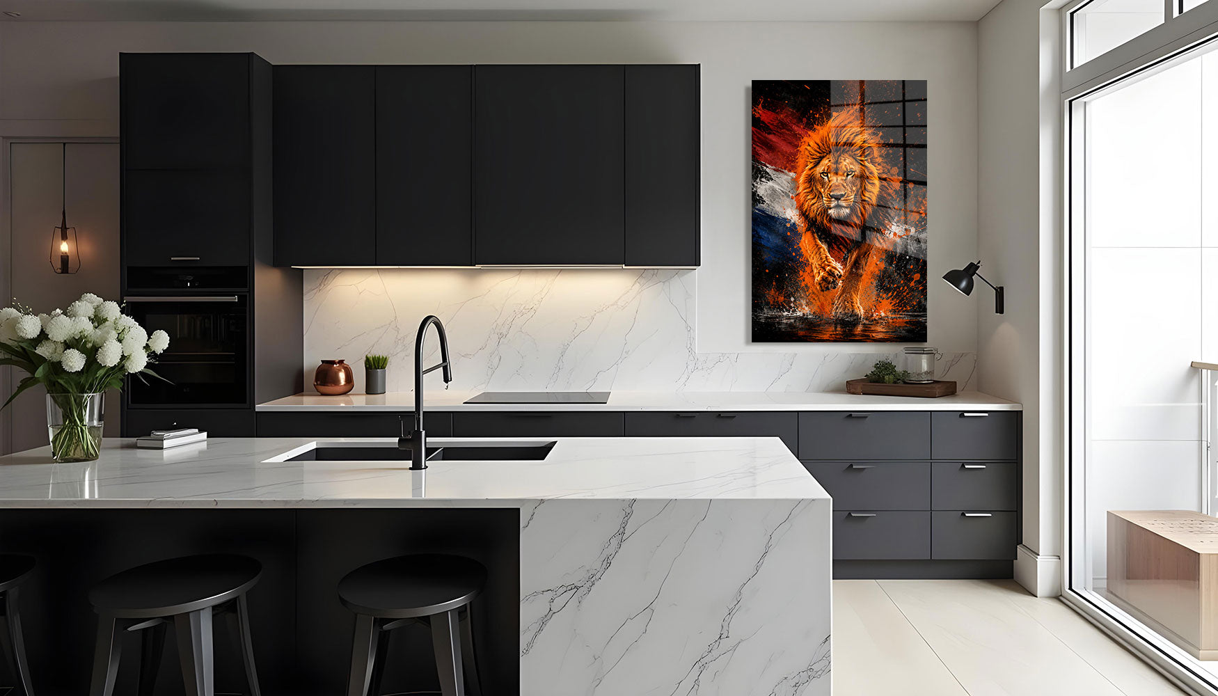 glasschilderij oranje leeuw Keuken