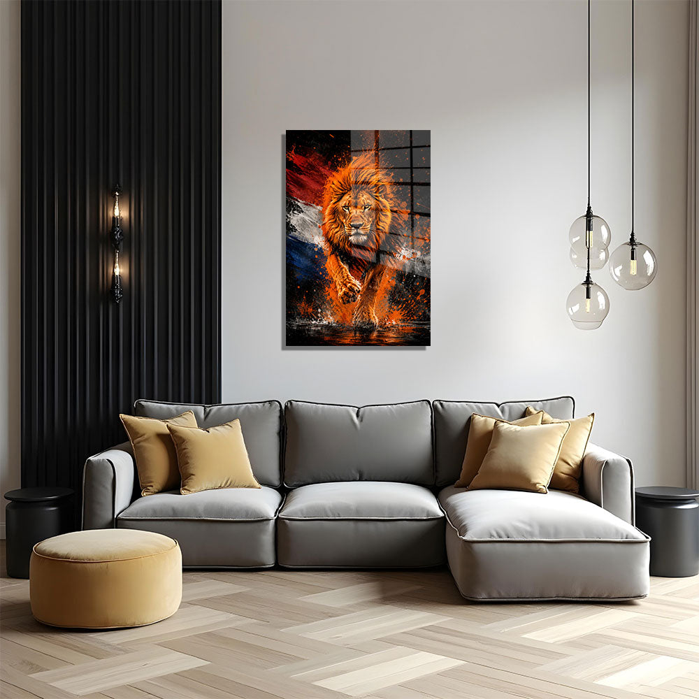 glasschilderij oranje leeuw woonkamer 4