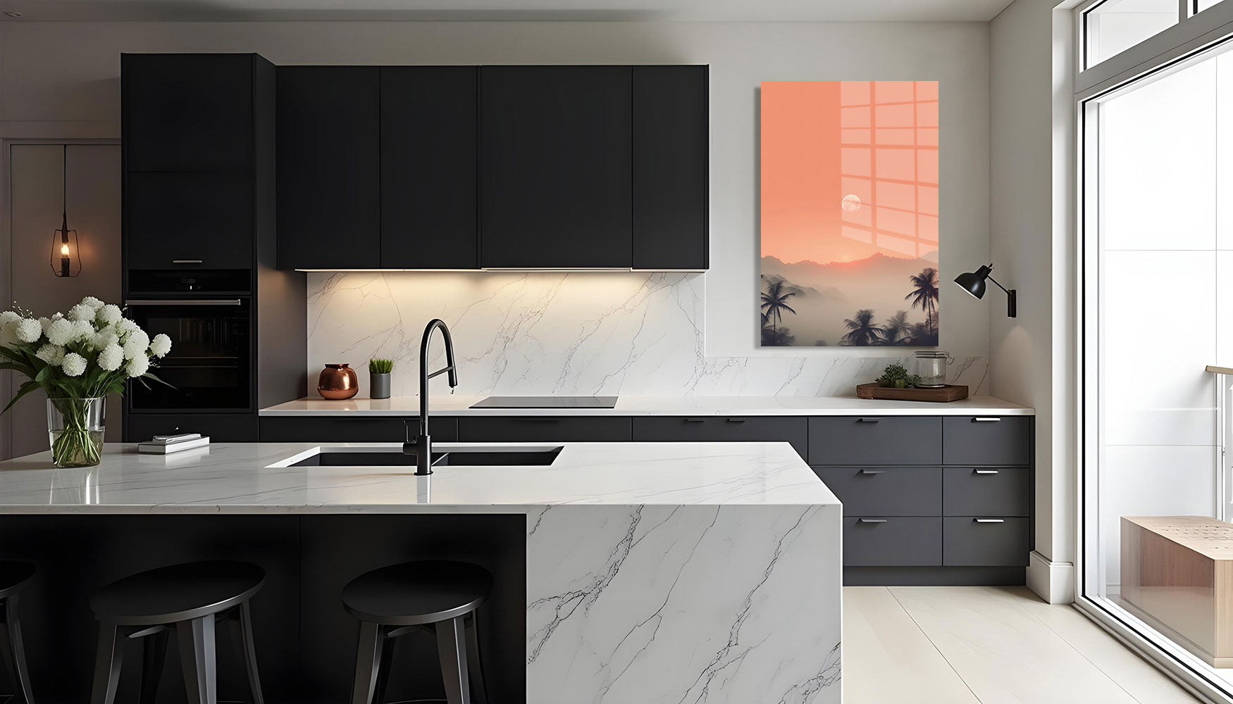 glasschilderij palmtree sunset Keuken