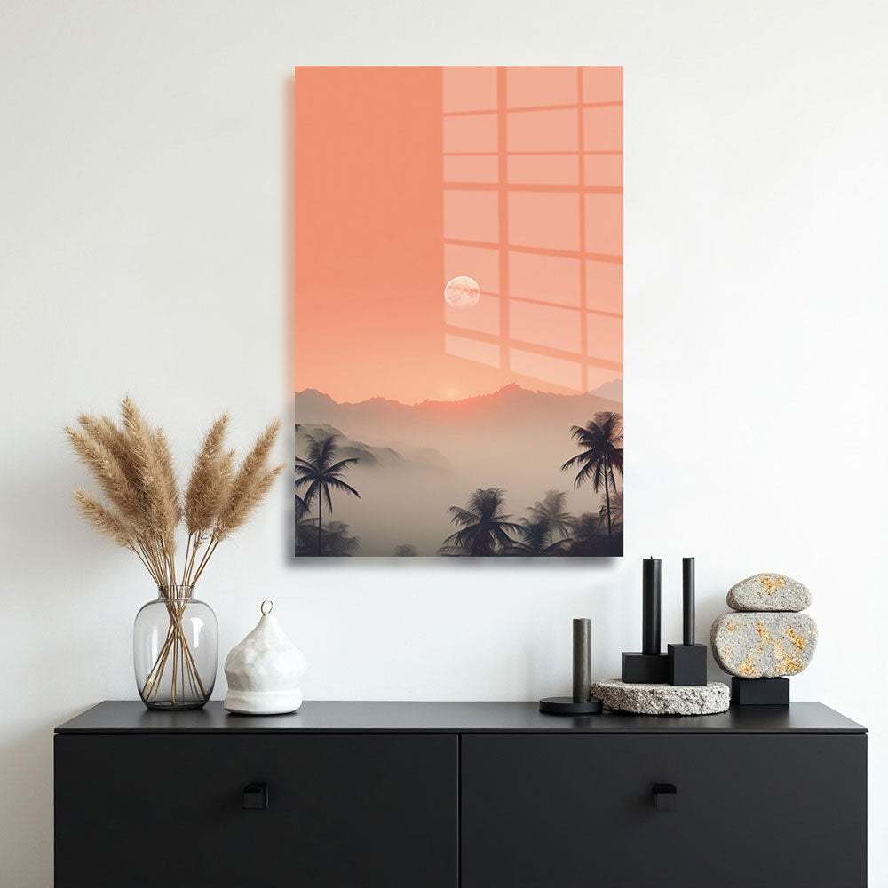 glasschilderij palmtree sunset muur