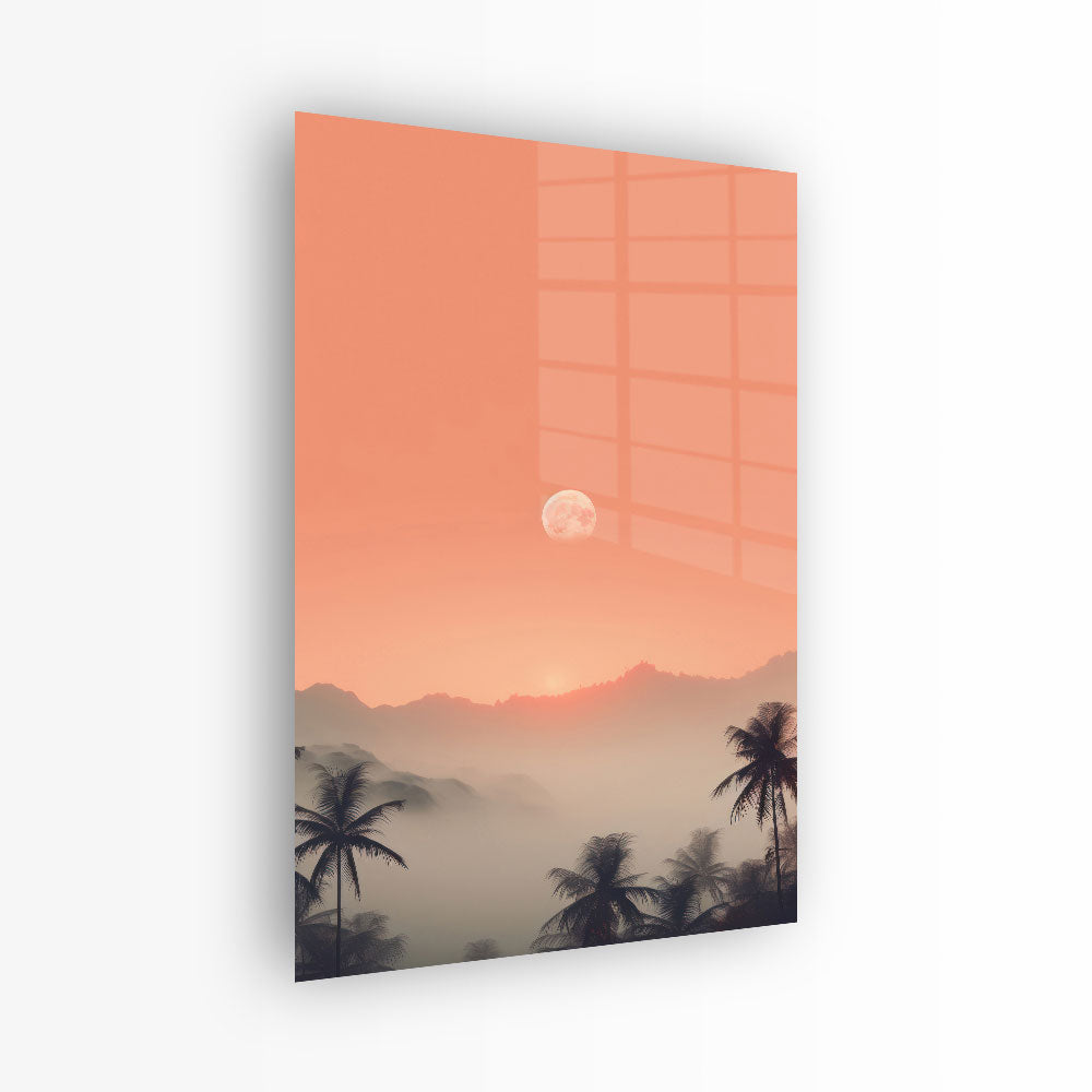 glasschilderij palmtree sunset voorkant