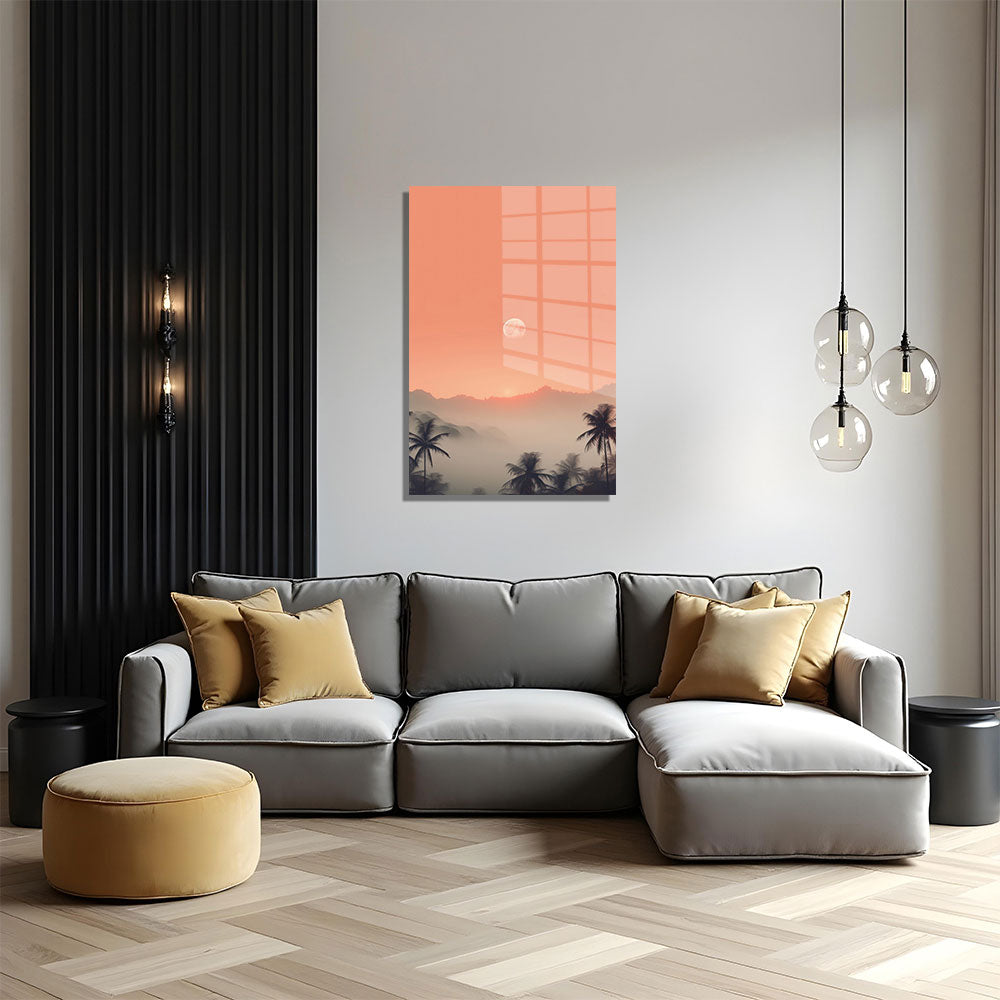 glasschilderij palmtree sunset woonkamer 4