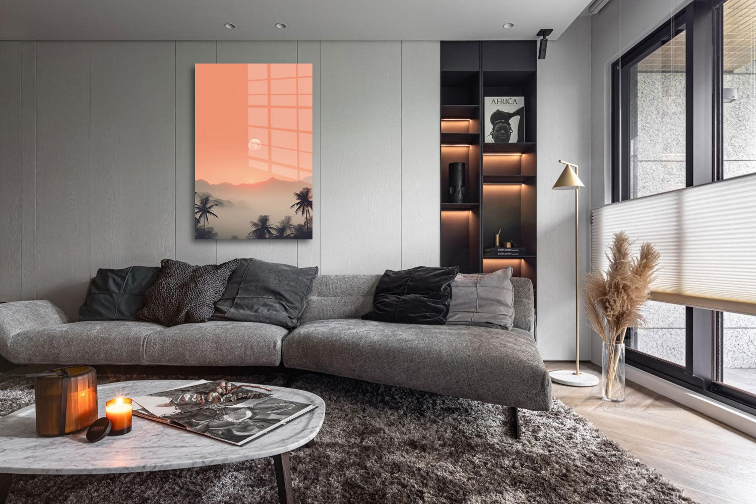 glasschilderij palmtree sunset woonkamer 5