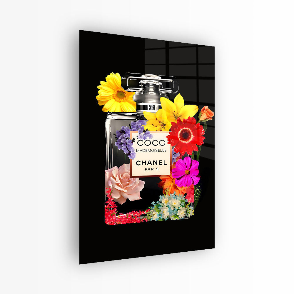 glasschilderij parfum flowerbottle voorkant