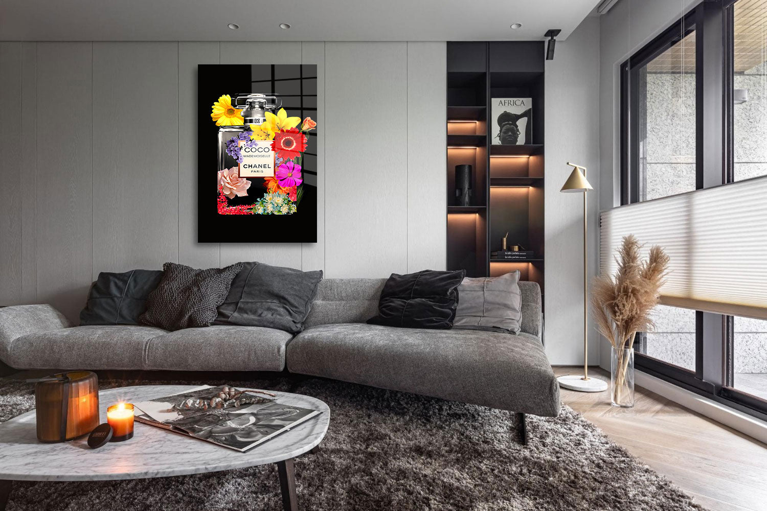 glasschilderij parfum flowerbottle woonkamer 5