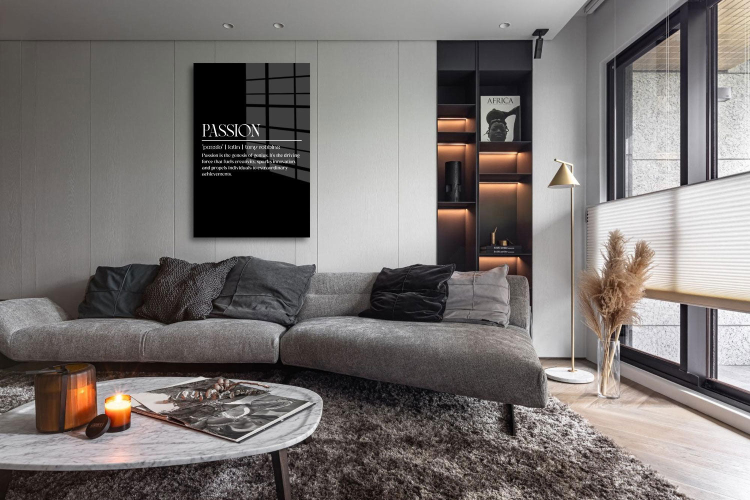 glasschilderij passion zwart wit woonkamer 5