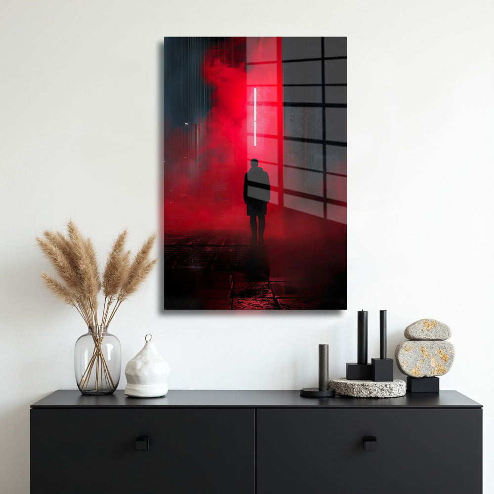 glasschilderij persoon rood zwart muur