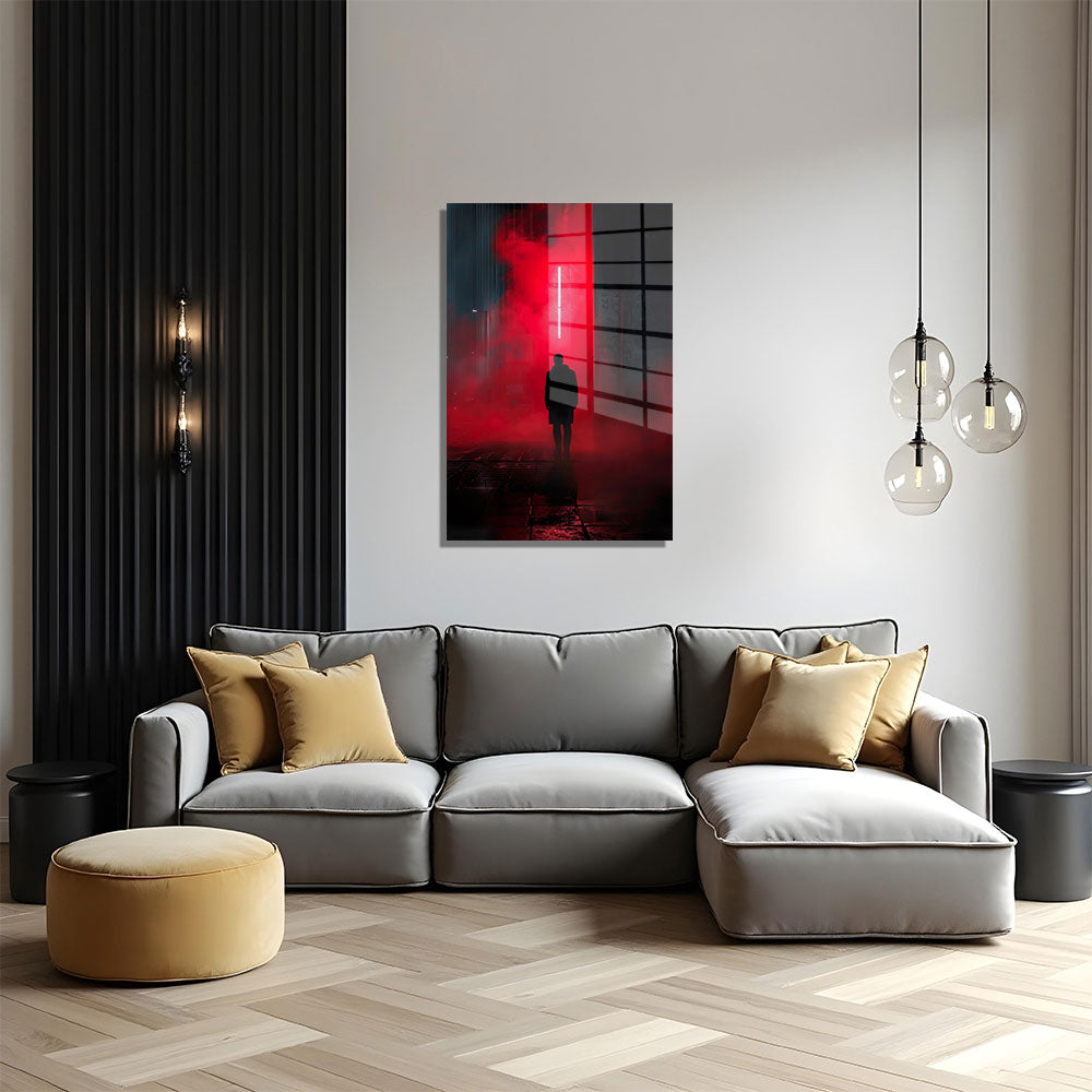 glasschilderij persoon rood zwart woonkamer 4
