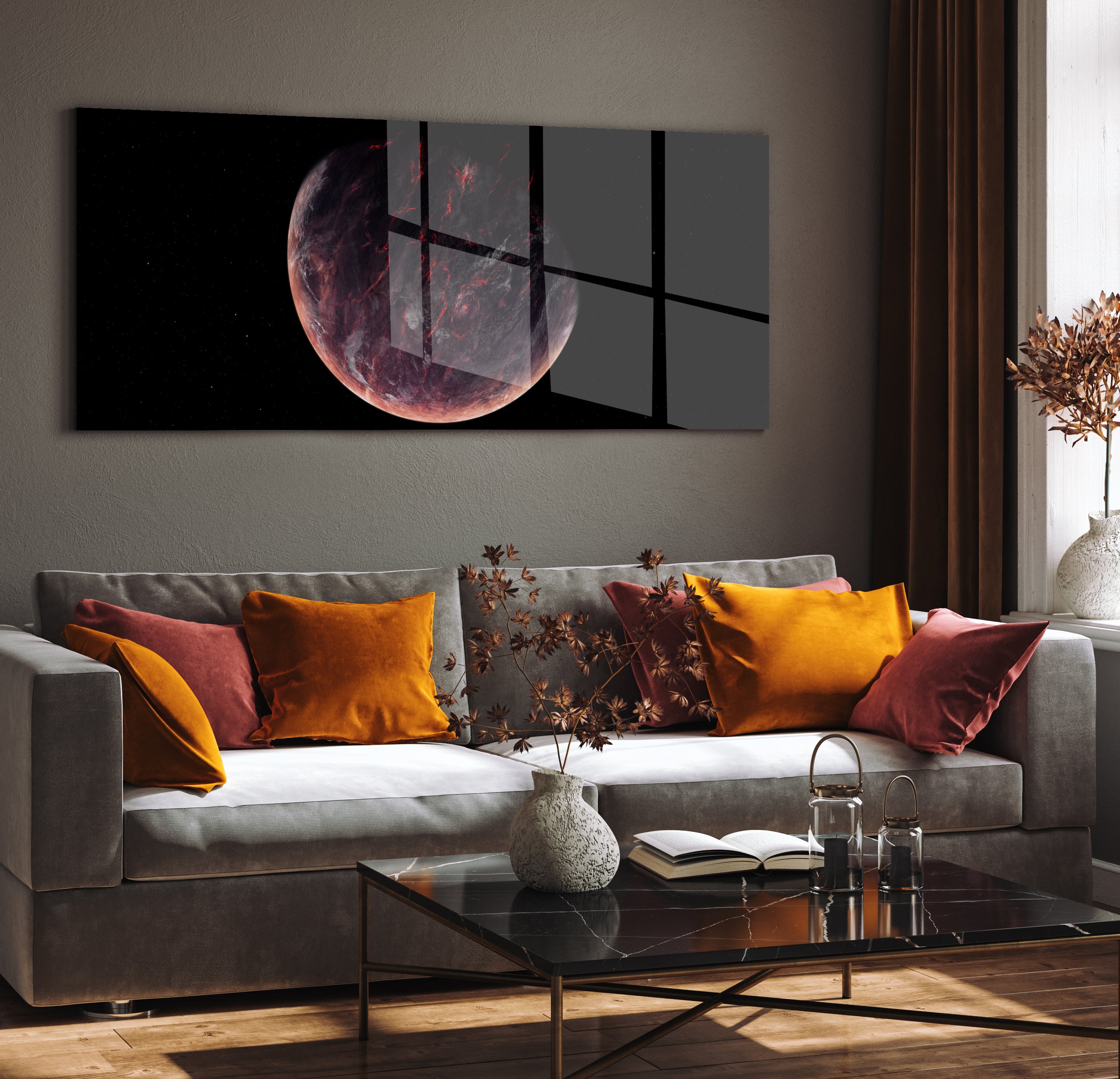 glasschilderij planet panorama woonkamer