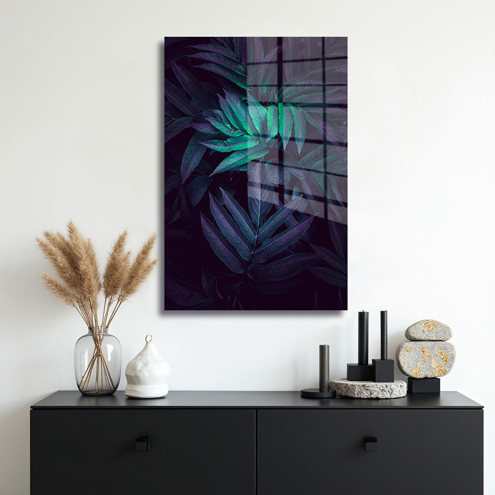 glasschilderij planten bladeren muur