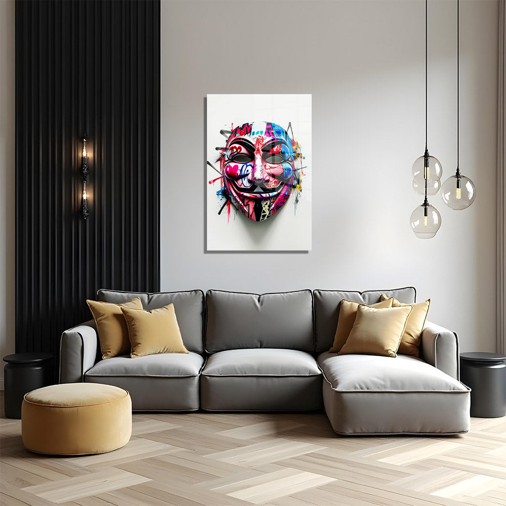glasschilderij rebel mask woonkamer
