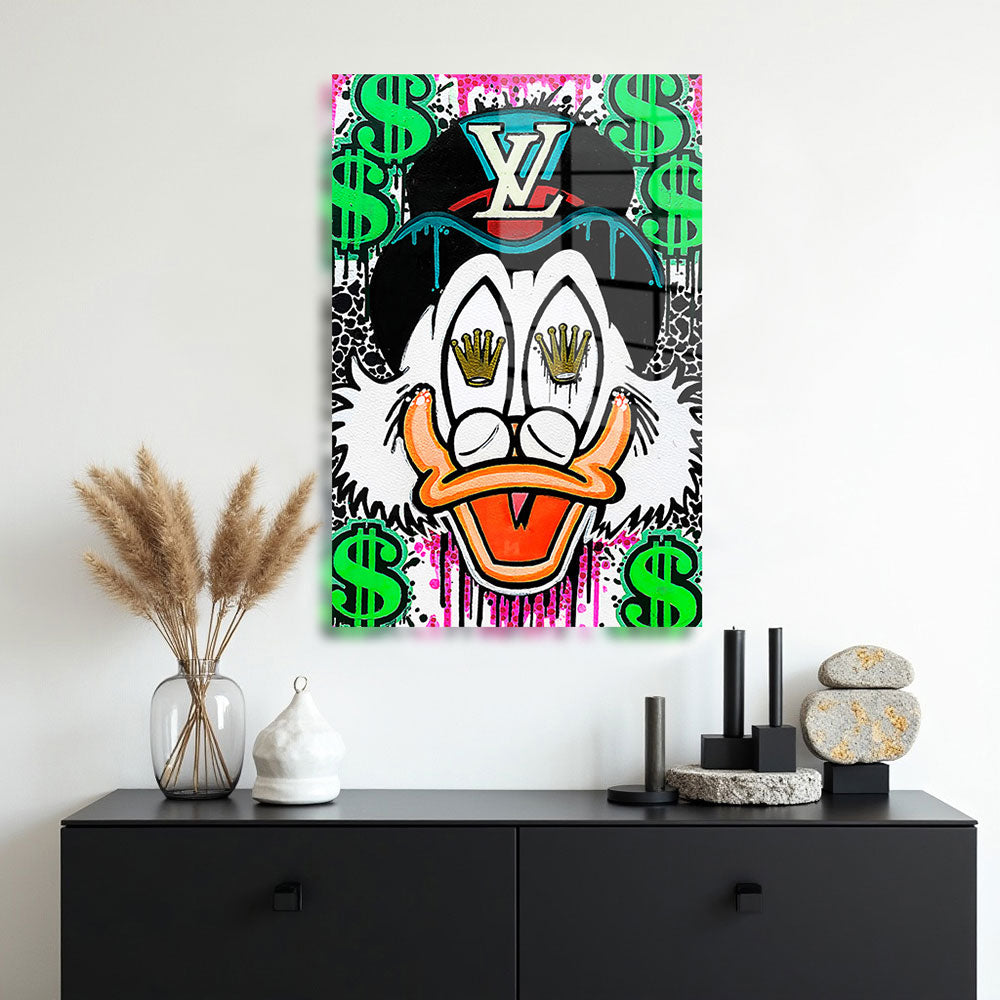 glasschilderij roly duck muur