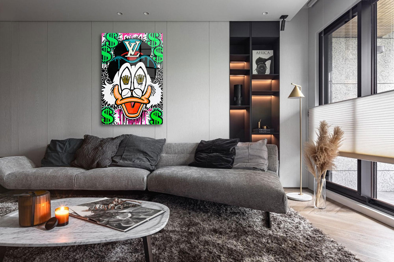 glasschilderij roly duck woonkamer 5