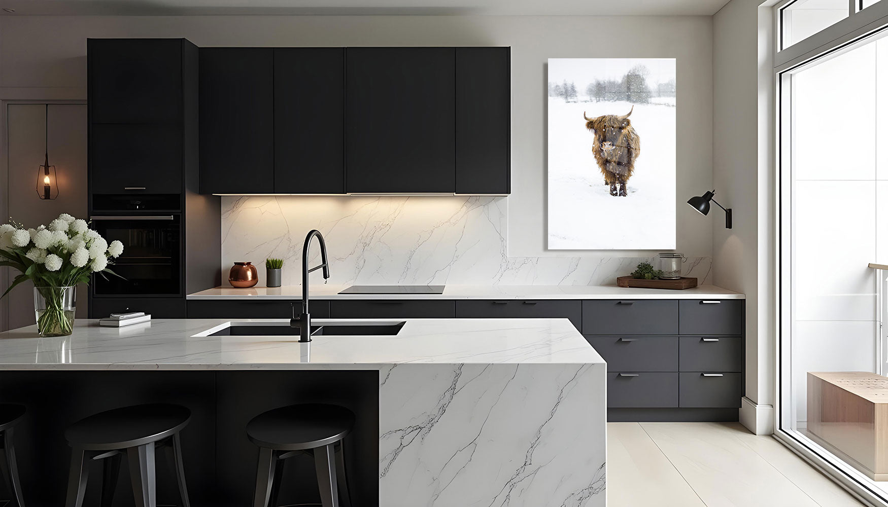 glasschilderij snowflake hooglander Keuken