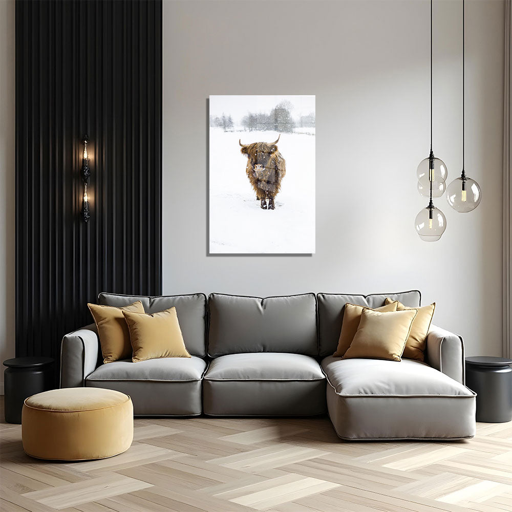 glasschilderij snowflake hooglander woonkamer 4