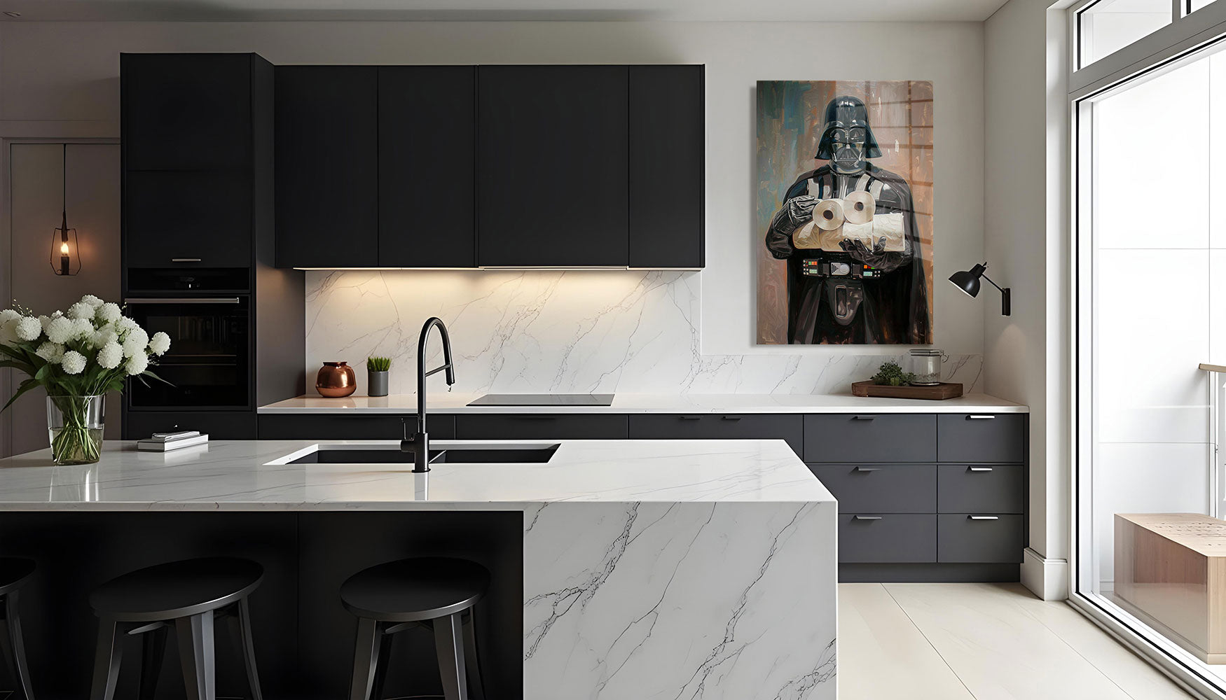 glasschilderij space rolls Keuken