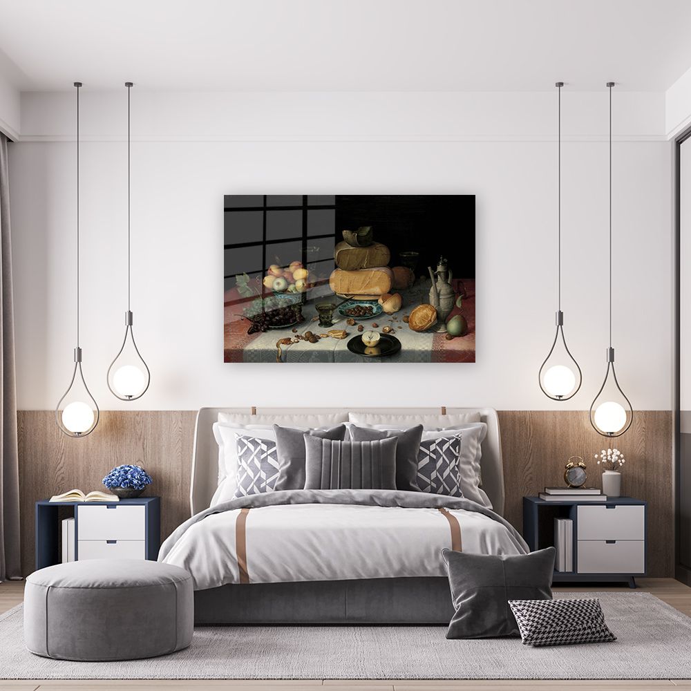 glasschilderij stilleven met kazen slaapkamer 1