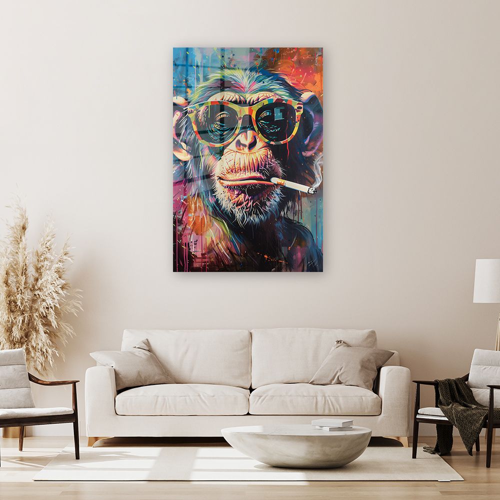 glasschilderij streetart monkey wanddecoratie 1